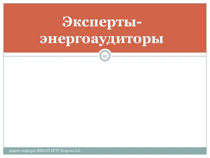 Эксперты-энергоаудиторы доцент кафедры ФХМСП БГТУ Егорова З.Е.