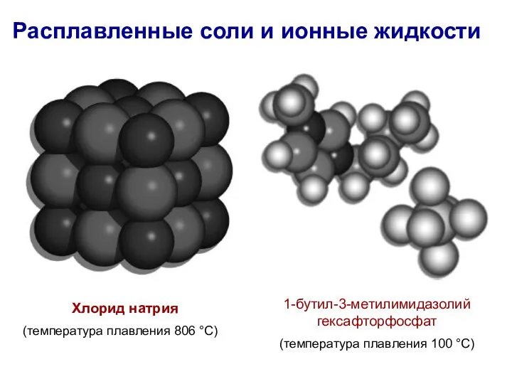 Хлорид натрия (температура плавления 806 °С) Расплавленные соли и ионные жидкости