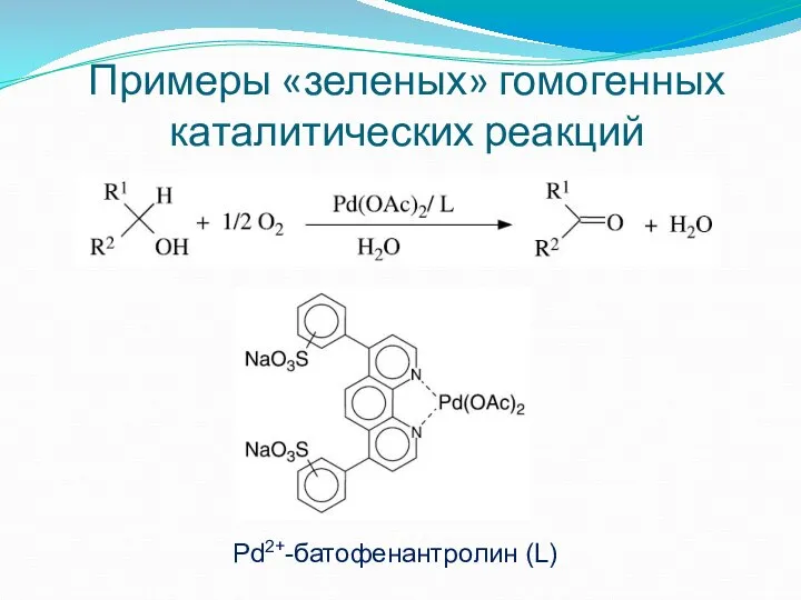 Примеры «зеленых» гомогенных каталитических реакций Pd2+-батофенантролин (L)