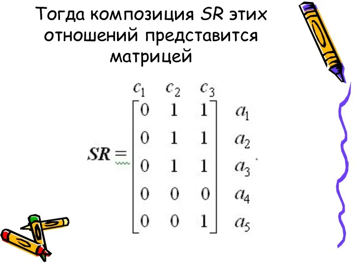 Тогда композиция SR этих отношений представится матрицей