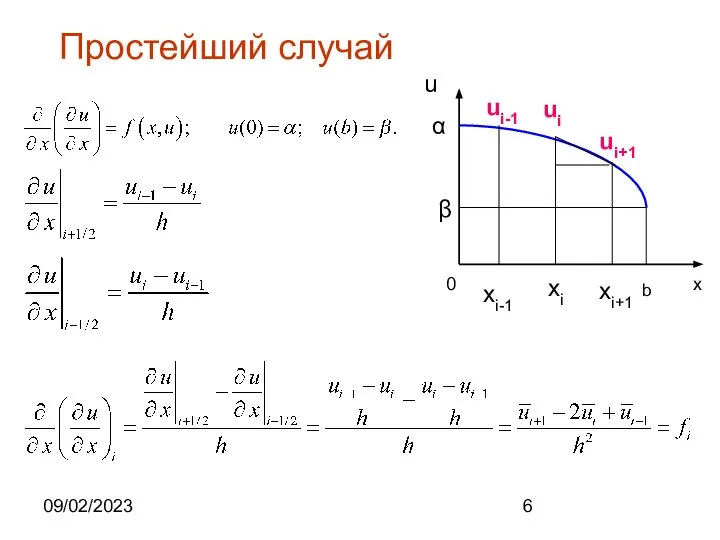 09/02/2023 Простейший случай x b 0 α u β xi ui ui+1 ui-1 xi+1 xi-1