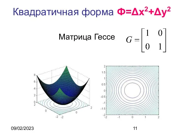 09/02/2023 Квадратичная форма Ф=Δx2+Δy2 Матрица Гессе