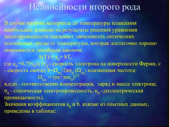 Нелинейности второго рода В случае нагрева материала до температуры плавления наибольшее