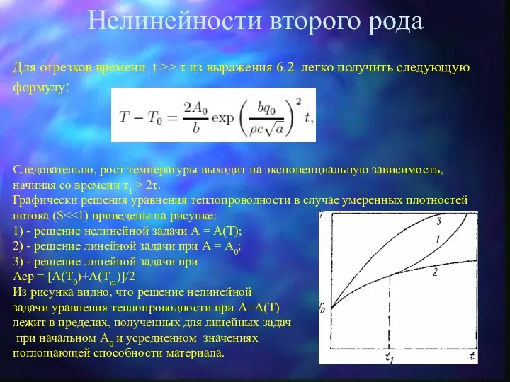 Нелинейности второго рода Для отрезков времени t >> τ из выражения