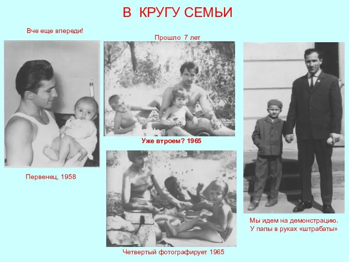 Четвертый фотографирует 1965 Уже втроем? 1965 В КРУГУ СЕМЬИ Первенец, 1958