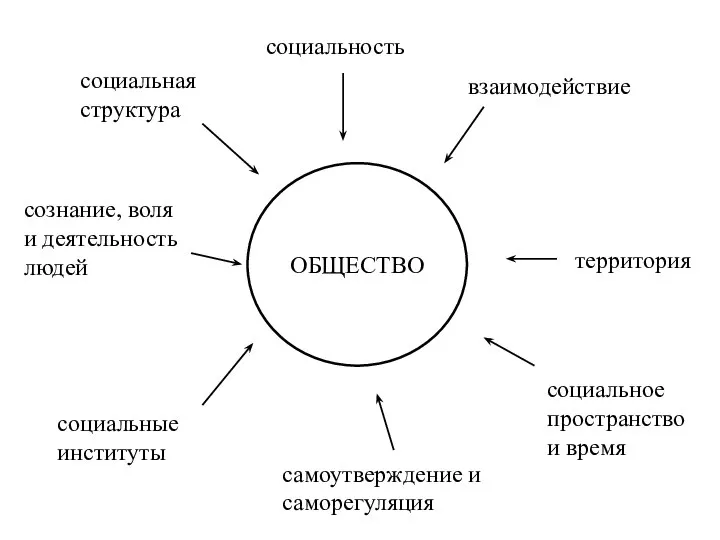 ОБЩЕСТВО социальность взаимодействие территория социальное пространство и время самоутверждение и саморегуляция