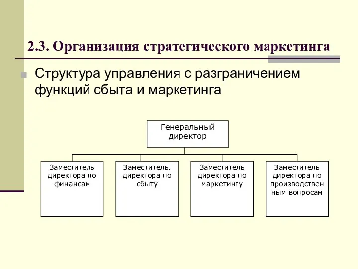 2.3. Организация стратегического маркетинга Структура управления с разграничением функций сбыта и маркетинга