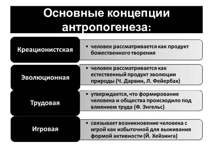 Основные концепции антропогенеза: