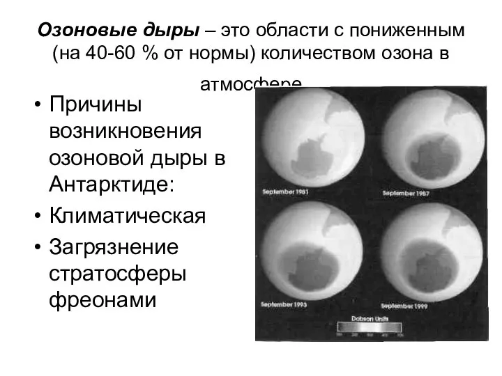 Озоновые дыры – это области с пониженным (на 40-60 % от