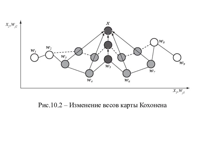 Рис.10.2 – Изменение весов карты Кохонена