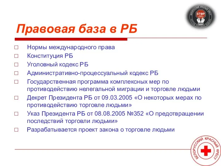 Правовая база в РБ Нормы международного права Конституция РБ Уголовный кодекс