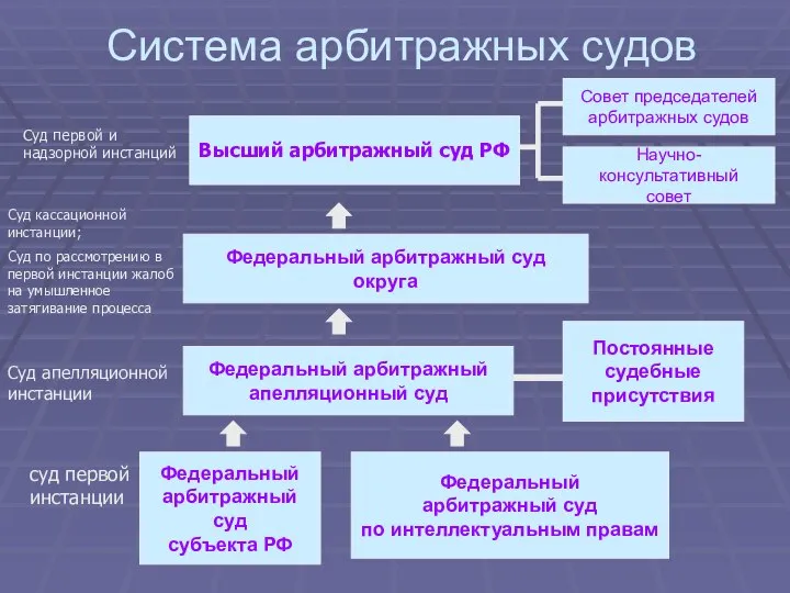 Система арбитражных судов Высший арбитражный суд РФ Федеральный арбитражный суд округа