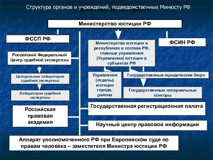 Министерство юстиции РФ Министерство юстиции РФ ФСИН РФ ФССП РФ Министерства