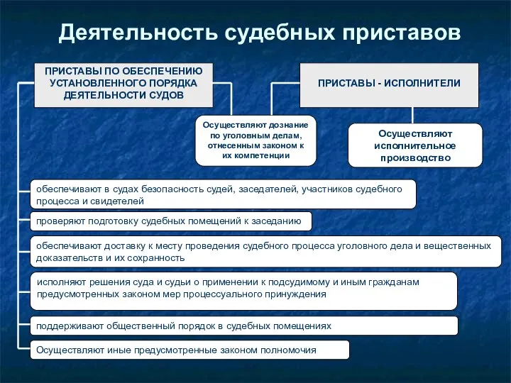 Деятельность судебных приставов ПРИСТАВЫ ПО ОБЕСПЕЧЕНИЮ УСТАНОВЛЕННОГО ПОРЯДКА ДЕЯТЕЛЬНОСТИ СУДОВ ПРИСТАВЫ