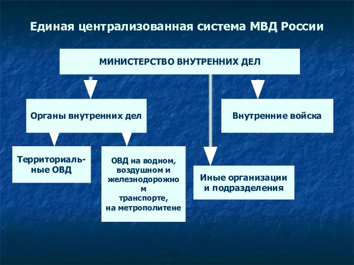 Единая централизованная система МВД России Органы внутренних дел Иные организации и