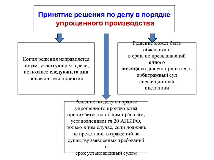 Принятие решения по делу в порядке упрощенного производства Копия решения направляется