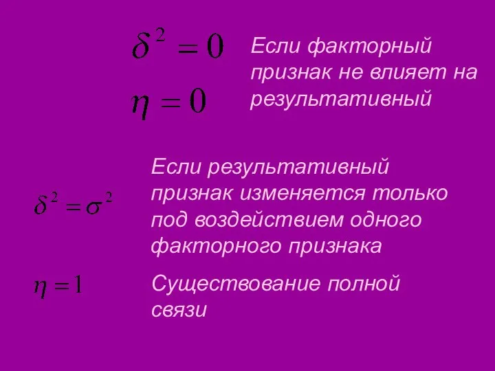 Если факторный признак не влияет на результативный Если результативный признак изменяется