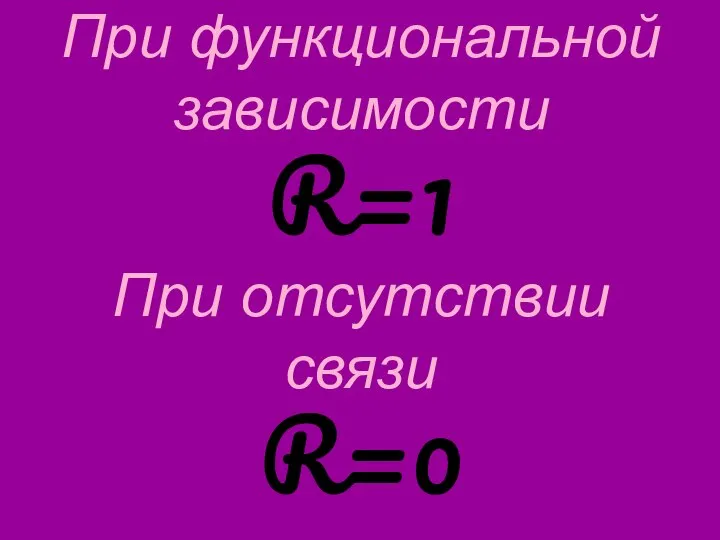 При функциональной зависимости R=1 При отсутствии связи R=0
