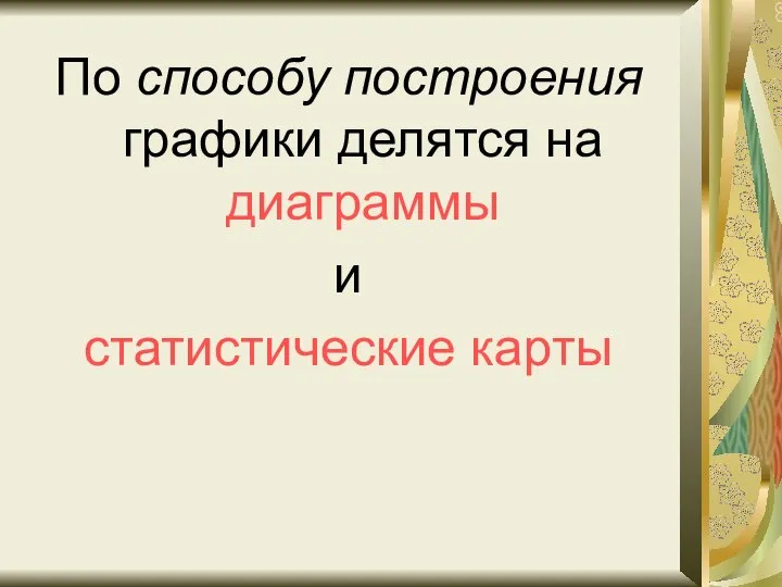 По способу построения графики делятся на диаграммы и статистические карты