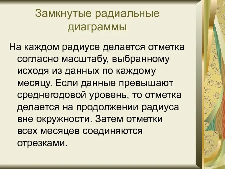 Замкнутые радиальные диаграммы На каждом радиусе делается отметка согласно масштабу, выбранному