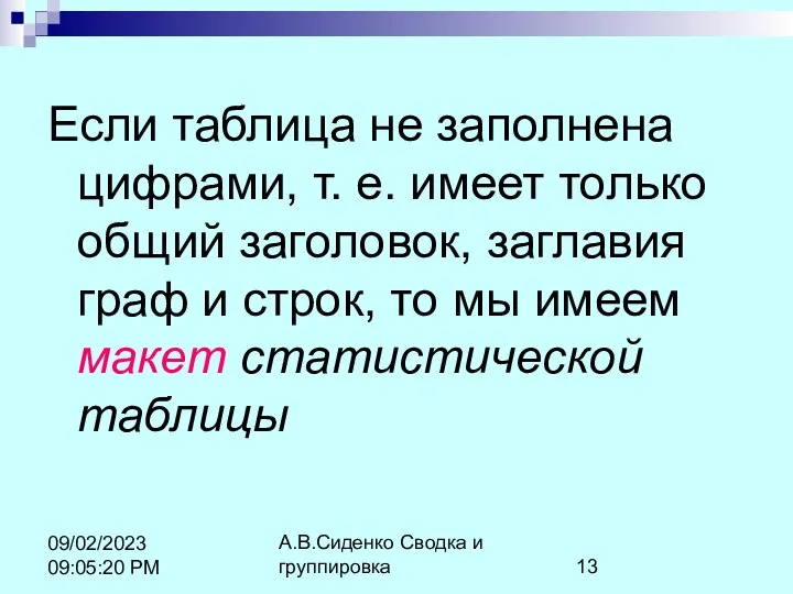 А.В.Сиденко Сводка и группировка 09/02/2023 09:05:20 PM Если таблица не заполнена