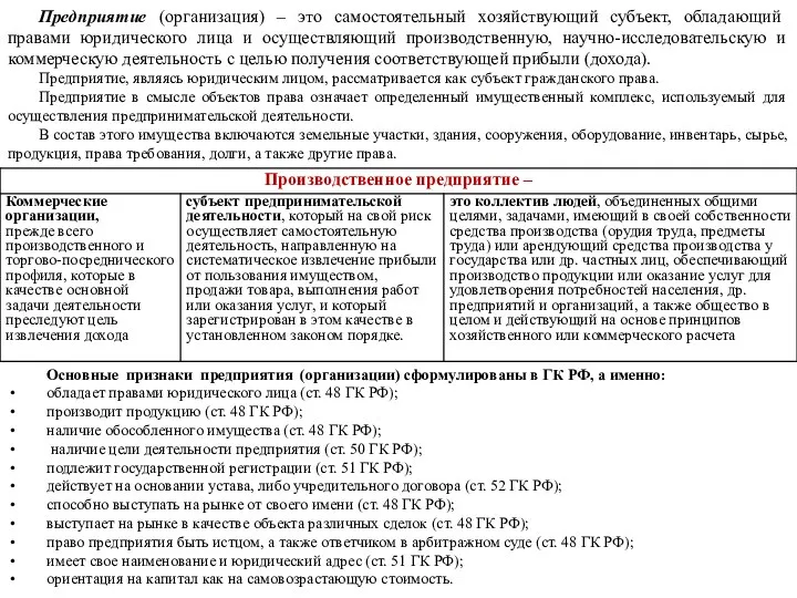 Предприятие (организация) – это самостоятельный хозяйствующий субъект, обладающий правами юридического лица