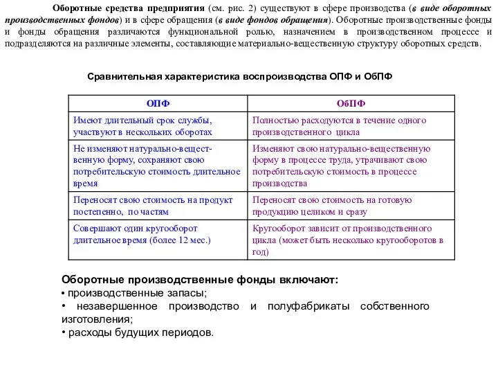 Оборотные средства предприятия (см. рис. 2) существуют в сфере производства (в