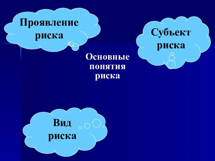 Основные понятия риска Субъект риска Вид риска Проявление риска