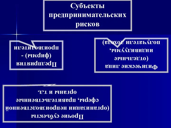 Субъекты предпринимательских рисков Предприятия (фирмы) - производители Физические лица (отдельные индивидуумы,