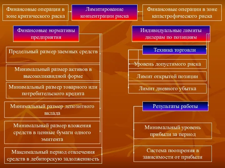 Лимитирование концентрации риска Финансовые операции в зоне катастрофического риска Финансовые операции