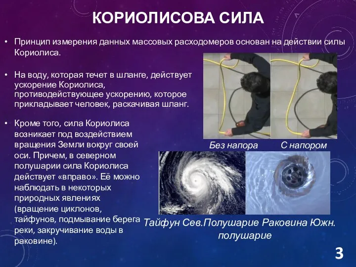 КОРИОЛИСОВА СИЛА Принцип измерения данных массовых расходомеров основан на действии силы