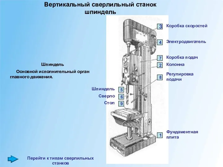 Вертикальный сверлильный станок шпиндель Шпиндель Основной исполнительный орган главного движения.