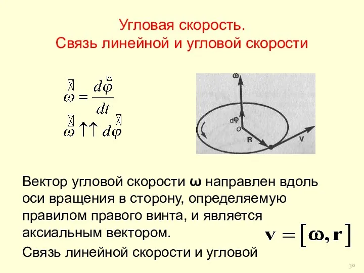 Угловая скорость. Связь линейной и угловой скорости Вектор угловой скорости ω