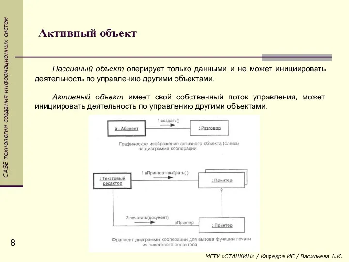 Активный объект Пассивный объект оперирует только данными и не может инициировать