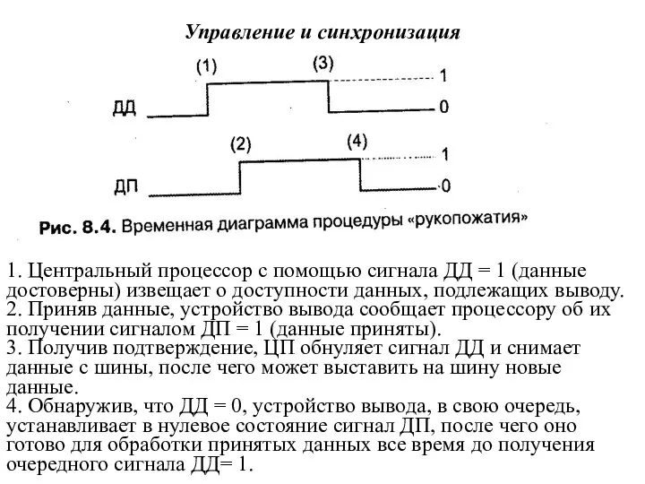 Управление и синхронизация 1. Центральный процессор с помощью сигнала ДД =