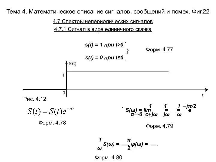 Тема 4. Математическое описание сигналов, сообщений и помех. Фиг.22 s(t) =