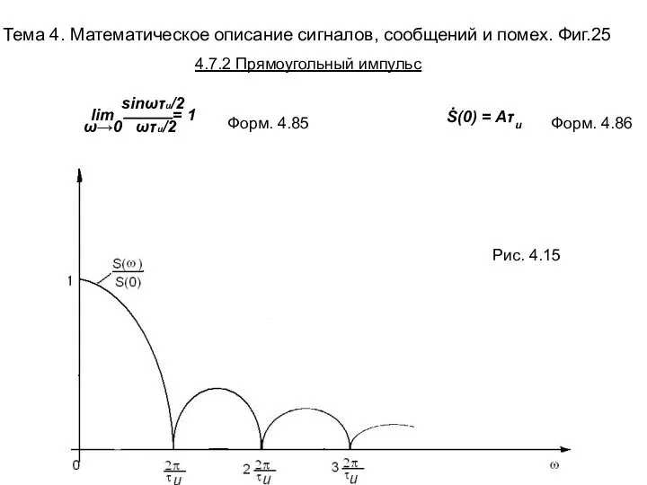 Тема 4. Математическое описание сигналов, сообщений и помех. Фиг.25 sinωτи/2 lim