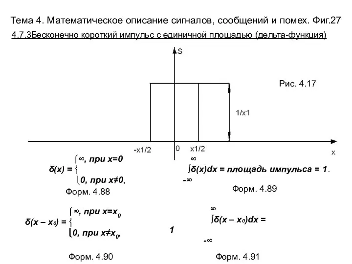 Тема 4. Математическое описание сигналов, сообщений и помех. Фиг.27 ⎧∞, при