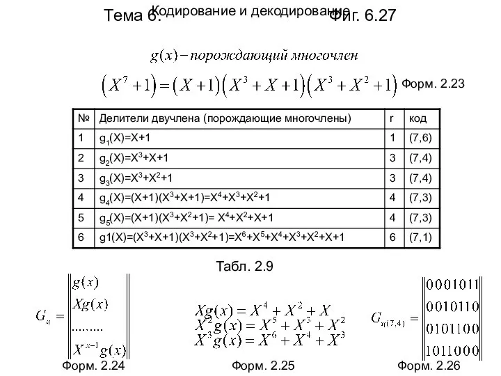 Тема 6. Фиг. 6.27 Кодирование и декодирование Форм. 2.23 Форм. 2.24