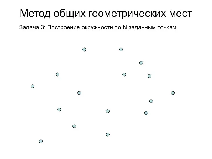 Метод общих геометрических мест Задача 3: Построение окружности по N заданным точкам