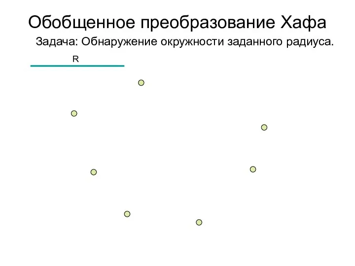 Обобщенное преобразование Хафа Задача: Обнаружение окружности заданного радиуса. R