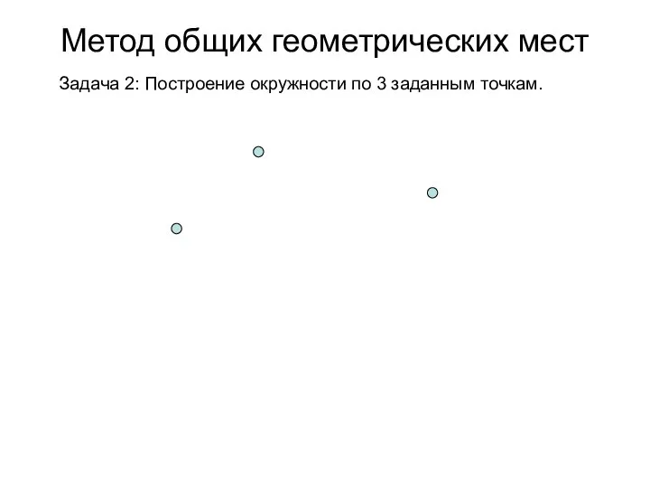 Метод общих геометрических мест Задача 2: Построение окружности по 3 заданным точкам.