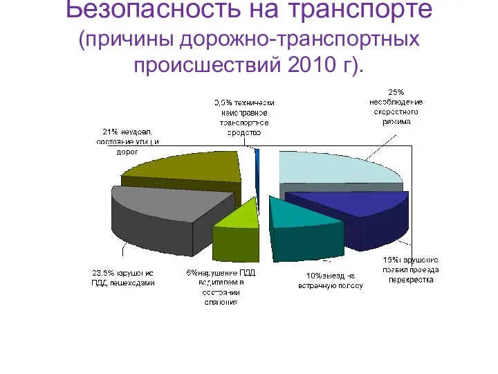 Безопасность на транспорте (причины дорожно-транспортных происшествий 2010 г).