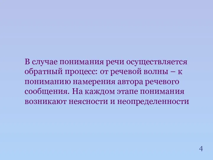 В случае понимания речи осуществляется обратный процесс: от речевой волны –