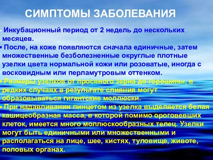 Инкубационный период от 2 недель до нескольких месяцев. После, на коже