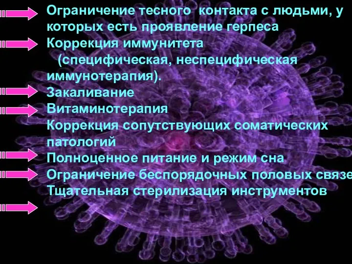 Ограничение тесного контакта с людьми, у которых есть проявление герпеса Коррекция