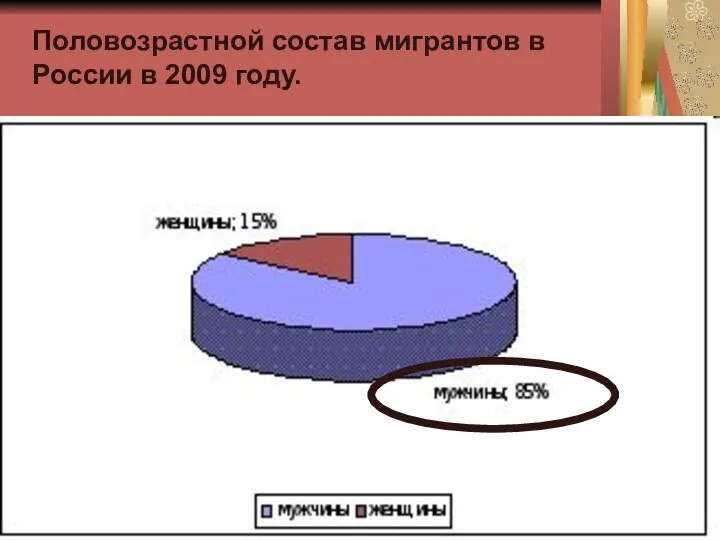Половозрастной состав мигрантов в России в 2009 году.
