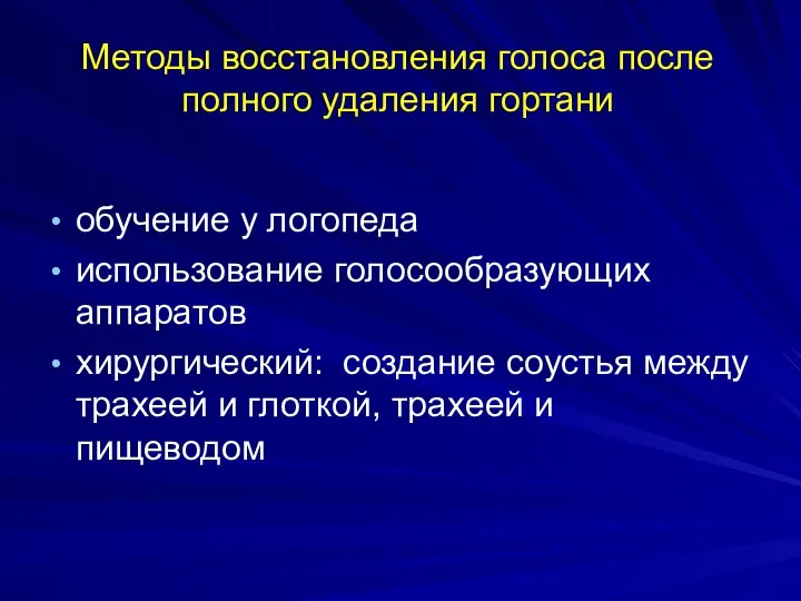 Методы восстановления голоса после полного удаления гортани обучение у логопеда использование