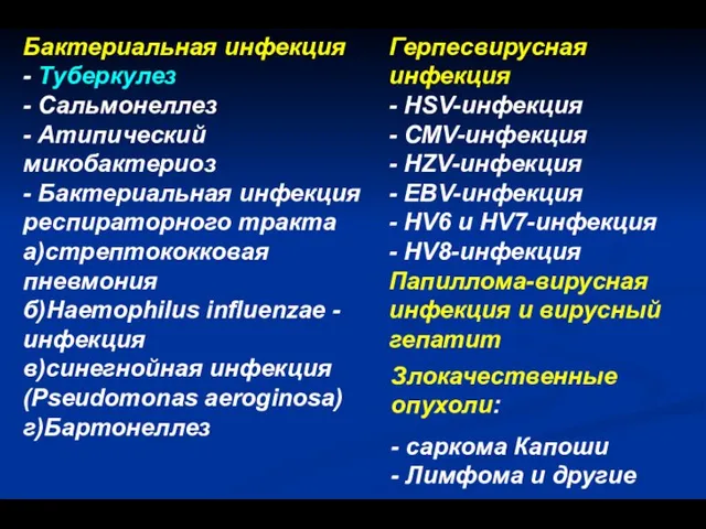 Бактериальная инфекция - Туберкулез - Сальмонеллез - Атипический микобактериоз - Бактериальная