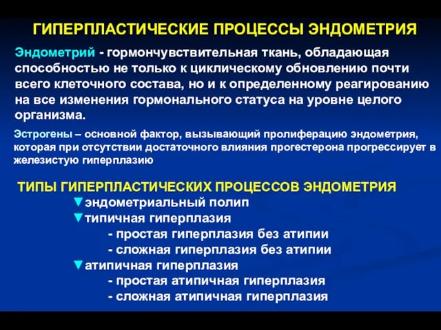 Эндометрий - гормончувствительная ткань, обладающая способностью не только к циклическому обновлению